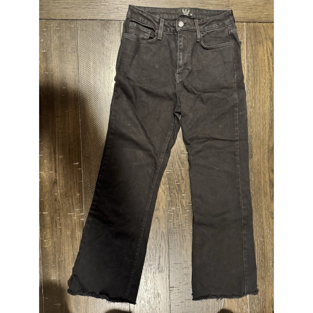 L.T.J Letter To Juliet Jeans High Rise Cropped Flare Frayed Hem Black Denim 26